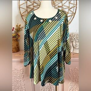 Women’s EST 1946‎ plus 18/20 Striped Green and Yellow Women's Top